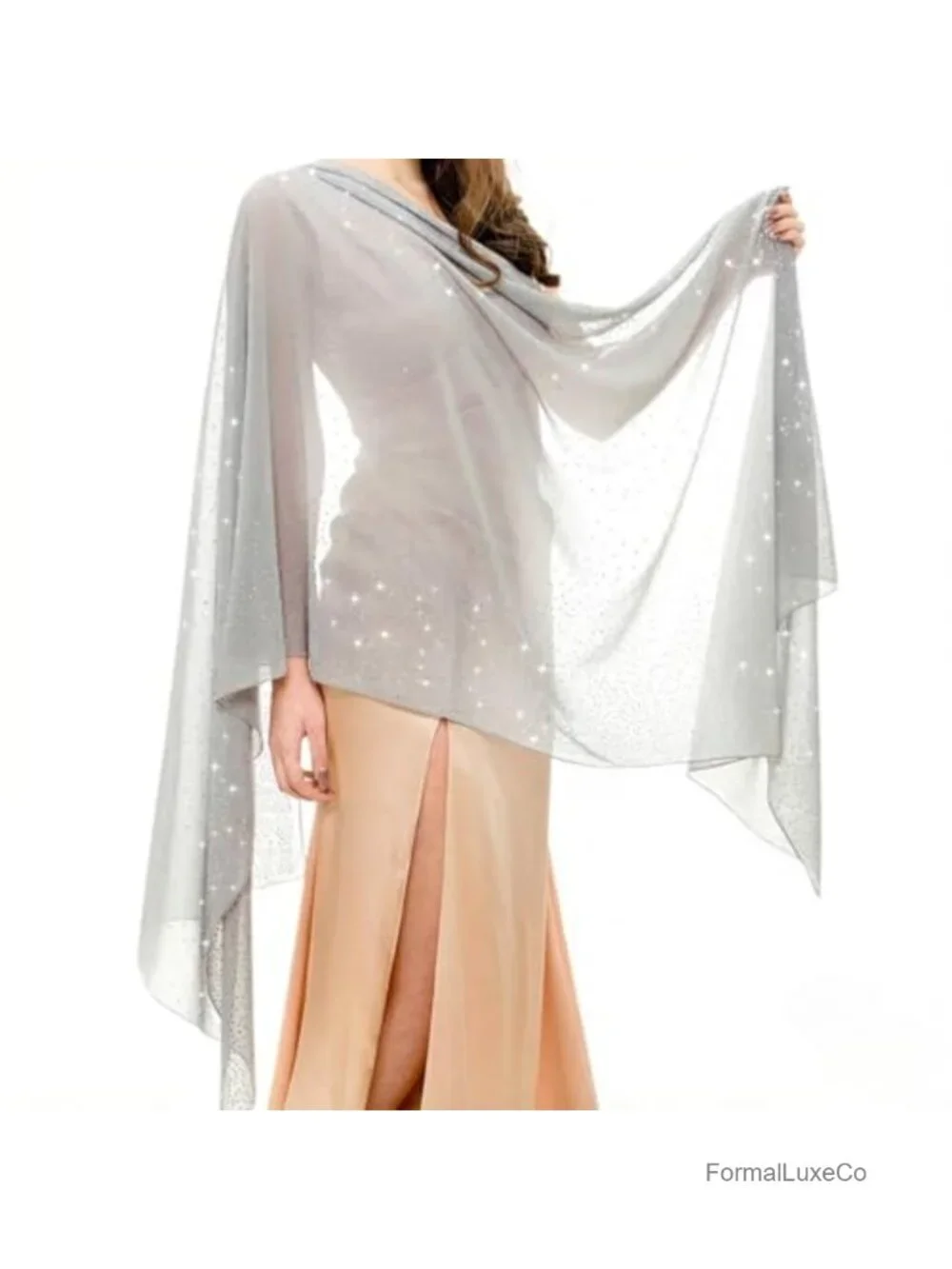 Silk-Like Chiffon Shimmer Wrap – Sheer Evening Shawl for Wedding & Prom